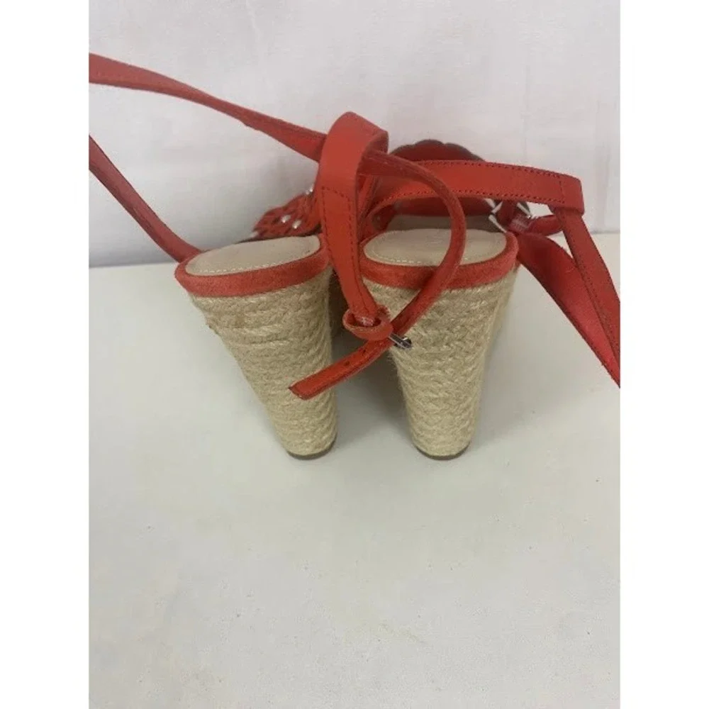 Marc Fisher Red Suede Laser Cut Wedge‎ Espadrille Sandals Women Size 9